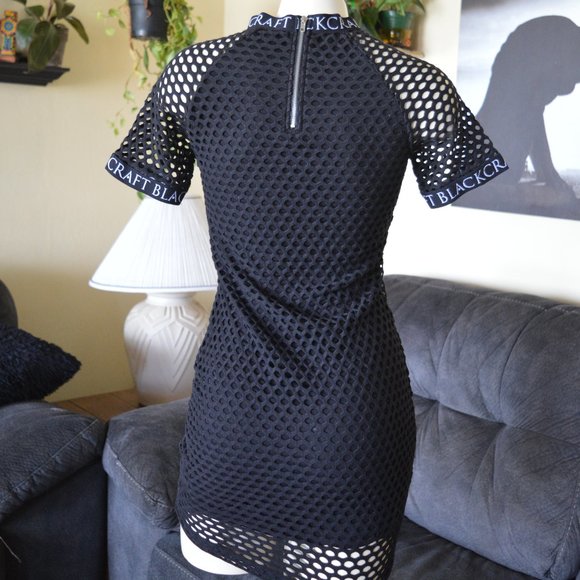 Black Craft Cult Body Con Knit Fish Net Mini Dress Sexy - Picture 5 of 8